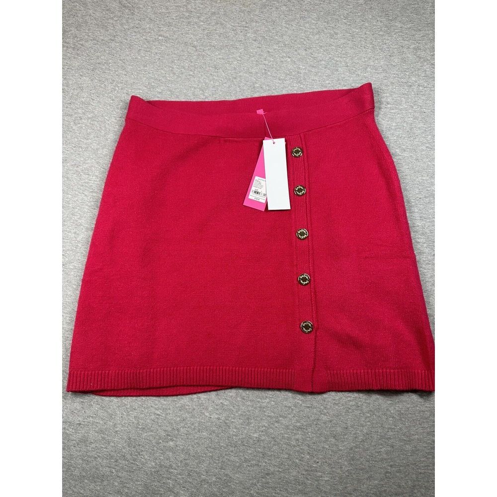 LILLY PULITZER LIZONA SWEATER SKIRT PENCIL STYLE KNIT POINSETTIA RED LARGE $128
